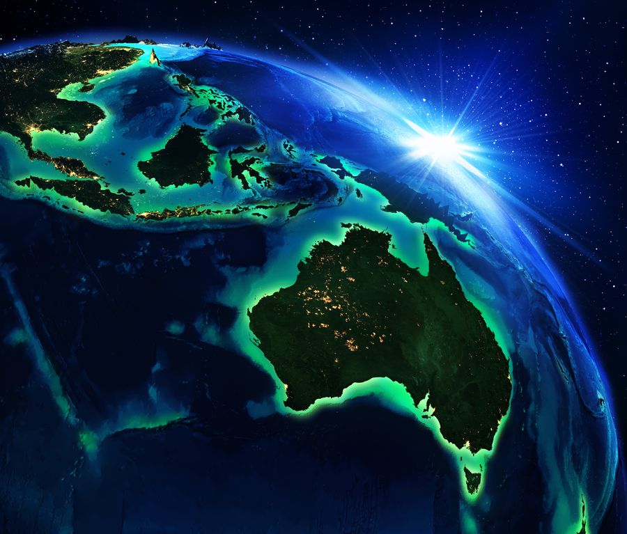Asia Pacific at night, from Australia through Southeast Asia